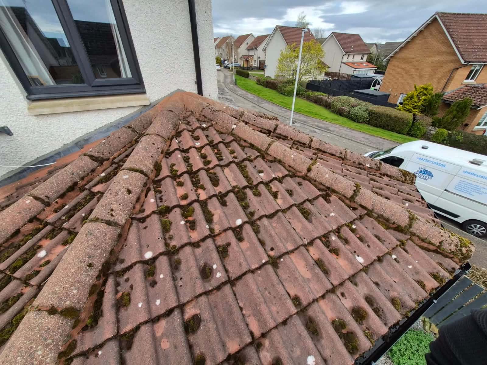 Moss-laden tile roof transformation – before